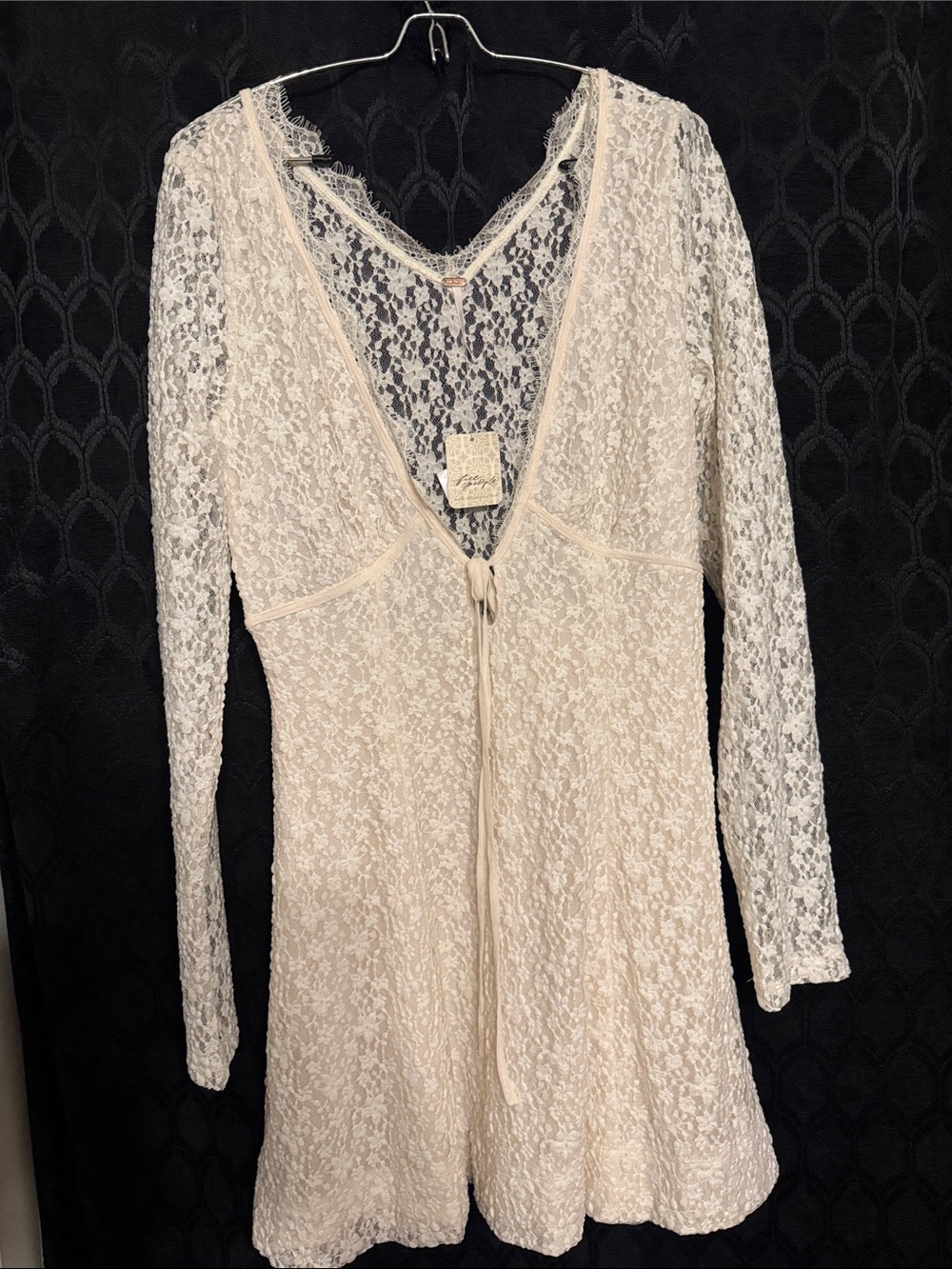 Free People Cream Lace Long-Sleeve Tie-Front dress